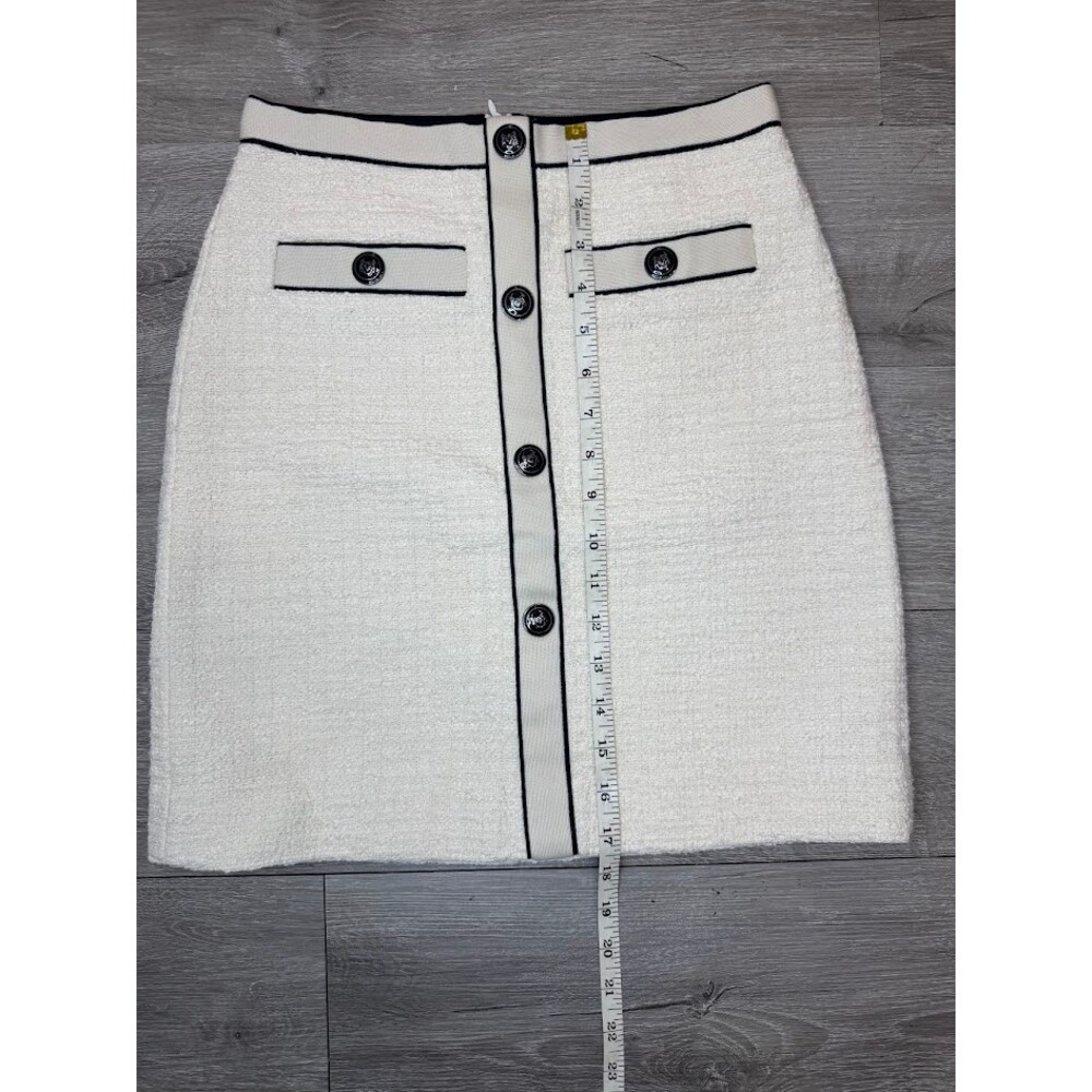 Cream Tweed Mini Skirt Contrast Trim Button Detail Parisian Style FR 36 - Picture 7 of 7